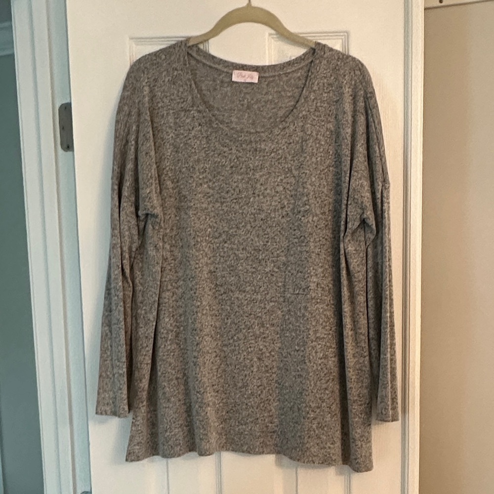 Pink Lily Lightweight Grey Marled Heathered Long Sleeve Tunic Top Size XL